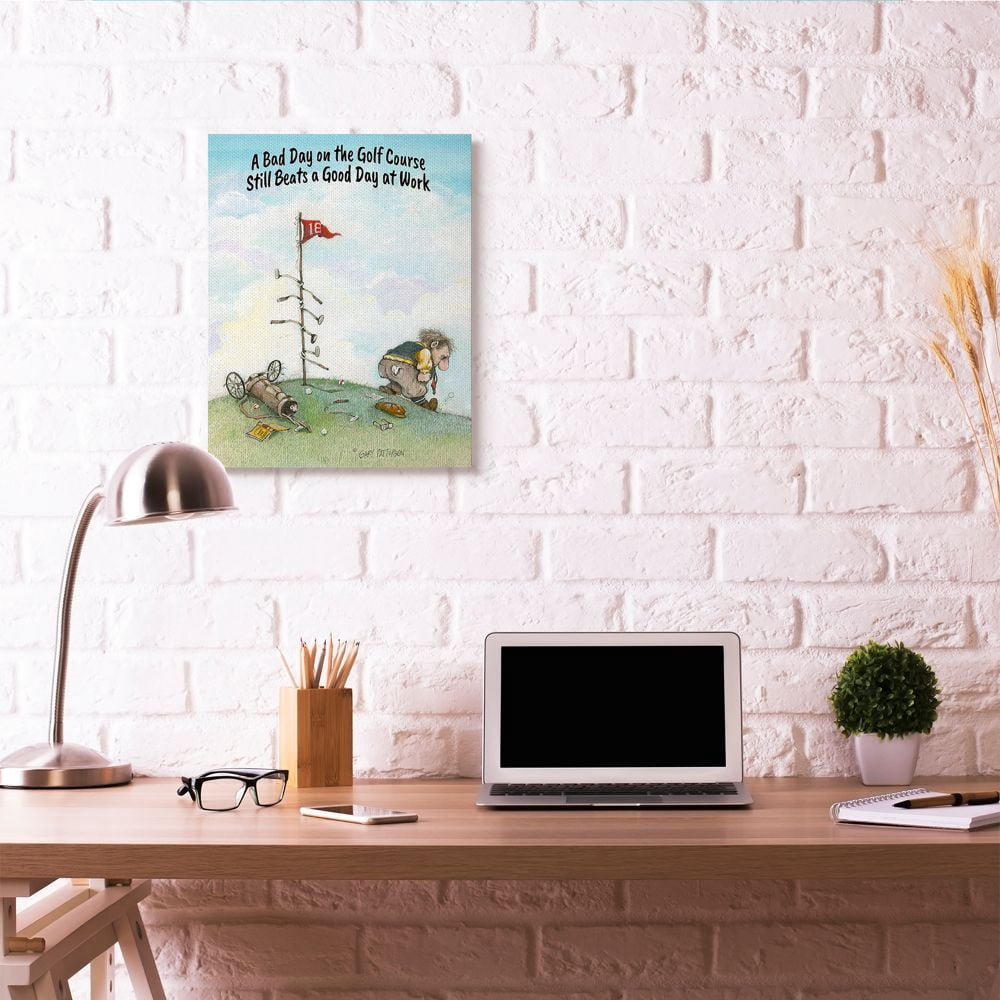 Bad Golf Beats Good Work Funny Cartoon Golf Sports Design Oversized Stretched Canvas Wall Art by Gary Patterson