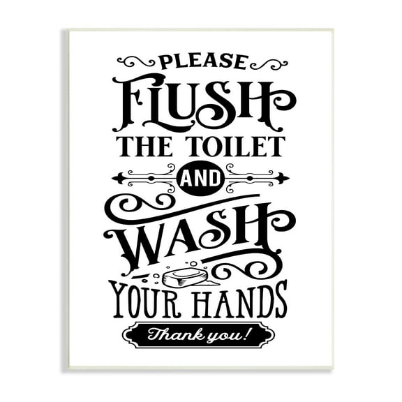 Stupell Industries Flush & Wash Hands Vintage Style Text Typography Graphic Art Unframed Art Print Wall Art, Design by Lettered and Lined