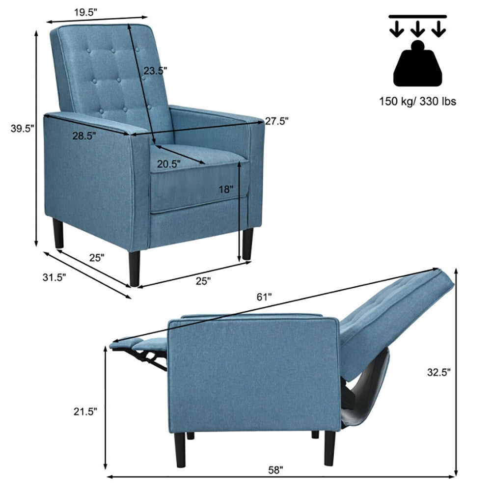 Finihen Accent Chair, Push Back Recliner Arm Chair, Mid-Century Push Back Recliner Chair, for Living Room, Office, Blue