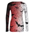 thumbnail image 6 of Satingcolo Womens Halloween Long Sleeve Crewneck Shirts Fall Trendy Funny Pumpkin Bats Skull Graphic Slim Basic Tops Red S, 6 of 6