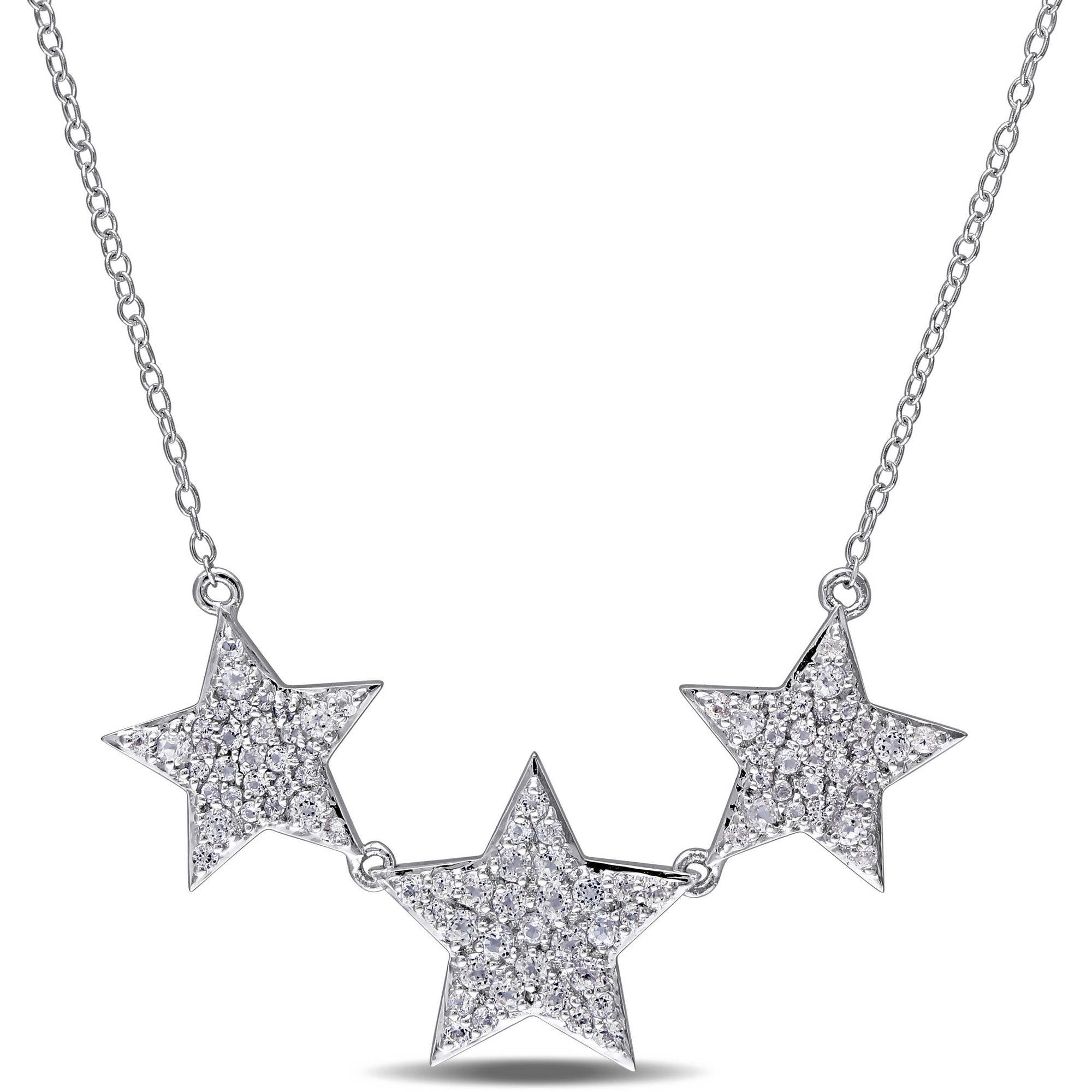Miabella 1-5 8 Carat T.G.W. White Topaz Sterling Silver Triple Star Necklace, 17" by Miabella