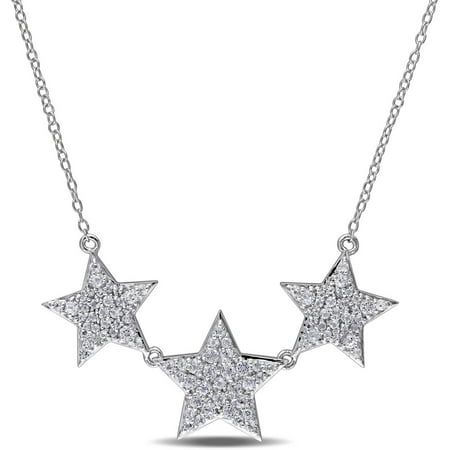 Miabella 1-5/8 Carat T.G.W. White Topaz Sterling Silver Triple Star Necklace, 17