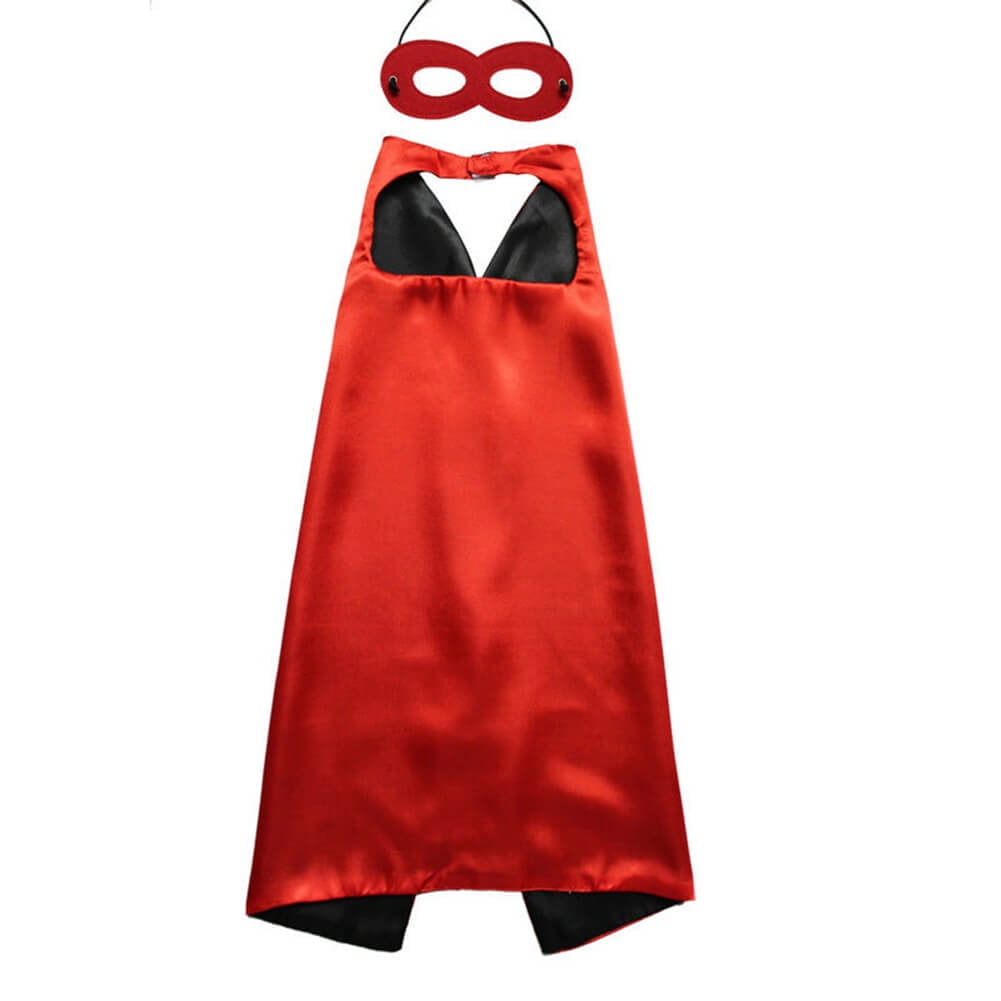 New 10 Red Black Reversible Satin Super Hero Cape and Mask 