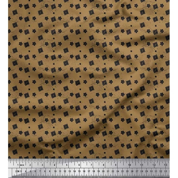Soimoi Rayon Crepe Fabric Square & Floral Block Decor Fabric Printed Yard 46 Inch Wide
