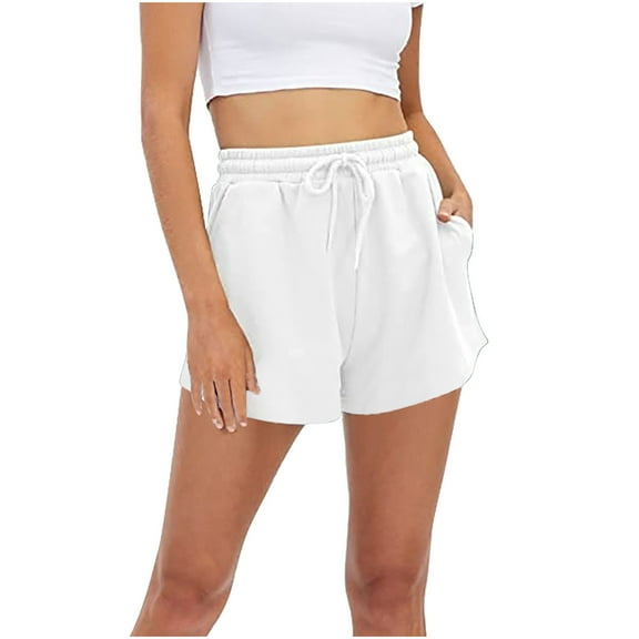 Summer Shorts for Women Elastic Waist Drawstring Wide Leg Shorts Solid Casual Loose Fit Lounge Pants with Pockets