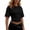 Black, variant on Women's Crew Neck Short Sleeve Ruched Crop Top Midnight Tone Solid Casual Fashion Top for Daily Wear Summer Vacation Beach Mint Green XL