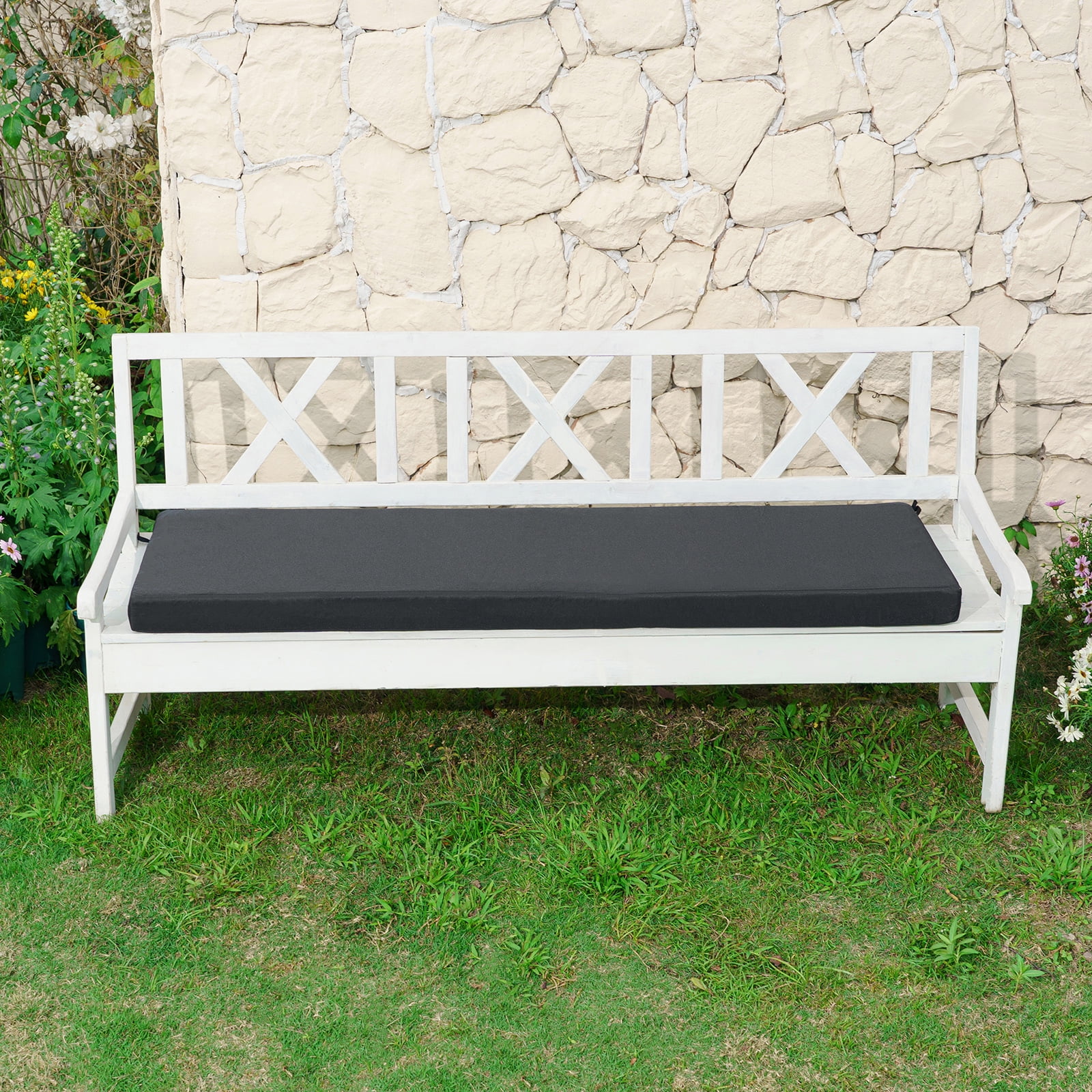 Yeerswag 59 x 18 x 3 inch Outdoor Bench Cushion, Garden Furniture Loveseat Cushion, Black