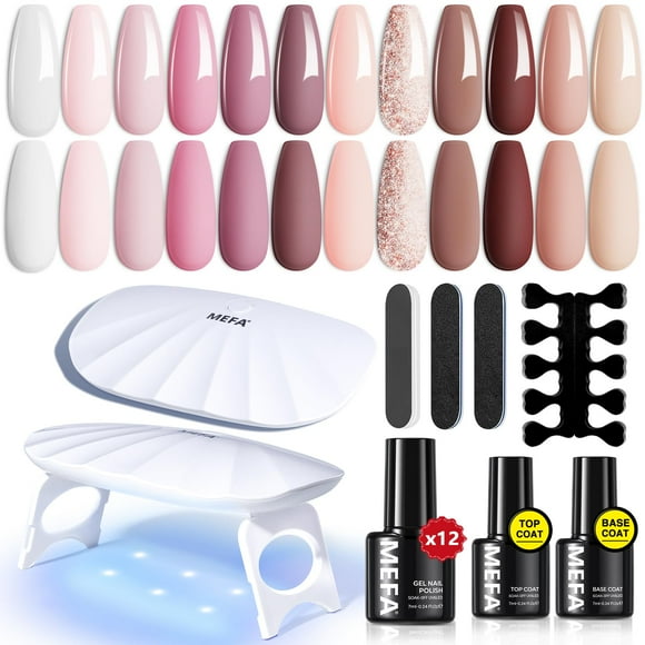 Kit de esmaltes de uñas en gel MEFA, 19 unidades con luz UV, 12 colores, 6 W