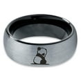 thumbnail image 2 of Tungsten Sad Panda Sitting Watching Band Ring 8mm Men Women Comfort Fit Black Dome Brushed Gray Polished, 2 of 4