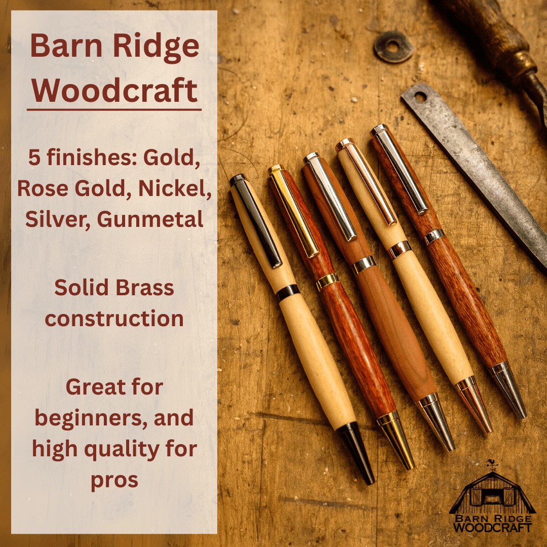Slimline Pen Kit for Wood Turning || 10 Pack with Multiple Finishes || 7mm Twist Pen Kit
