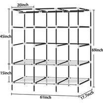 61-Inch Portable Wardrobe with 3 Hanging Rods and 6 Shelves, Non-Woven Fabric,  Closets for Clothes Storage