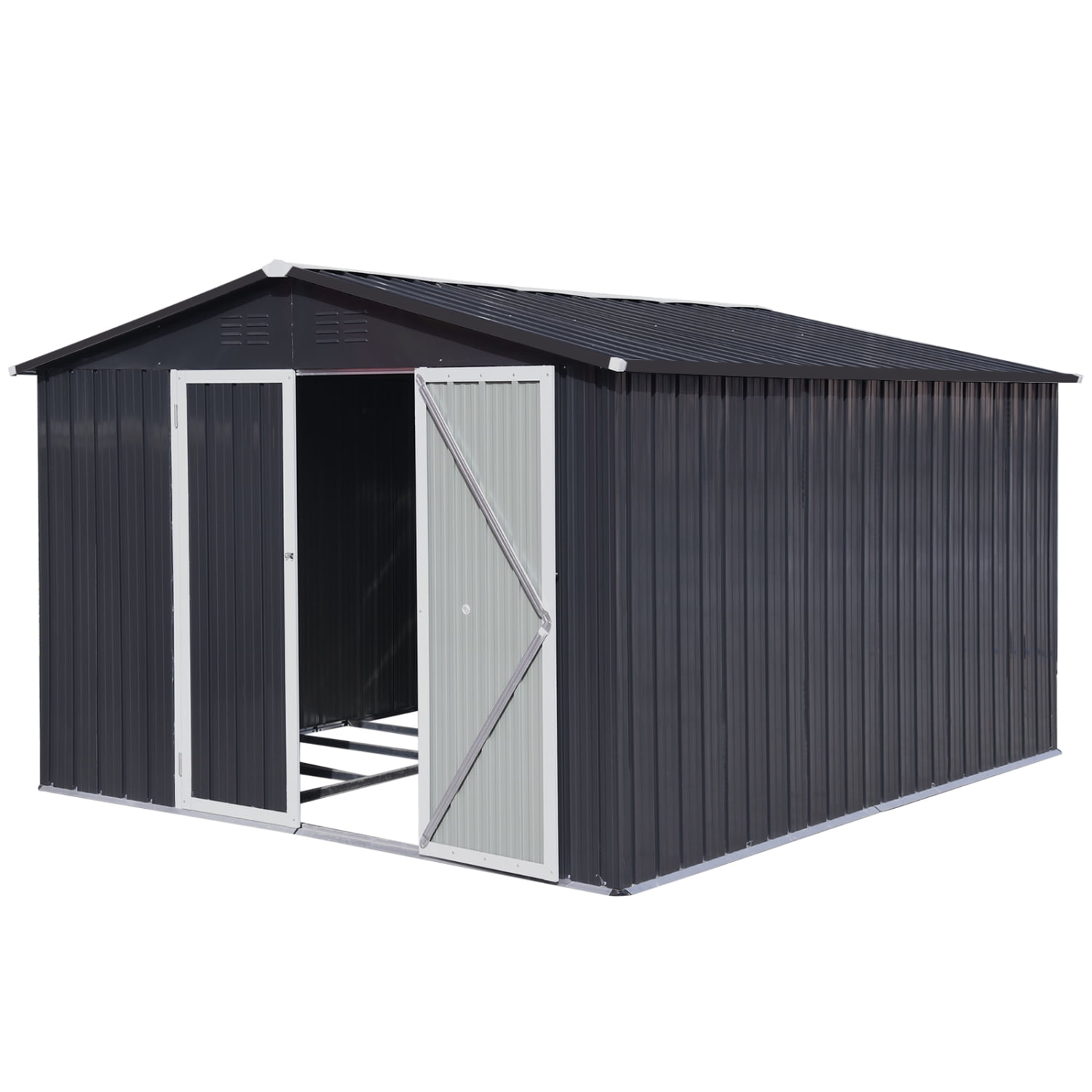 LoLado 10x8 FT Outdoor Metal Storage Sheds, Garden Sheds Waterproof with Lockable Doors, for Backyard, Lawn, Dark-grey