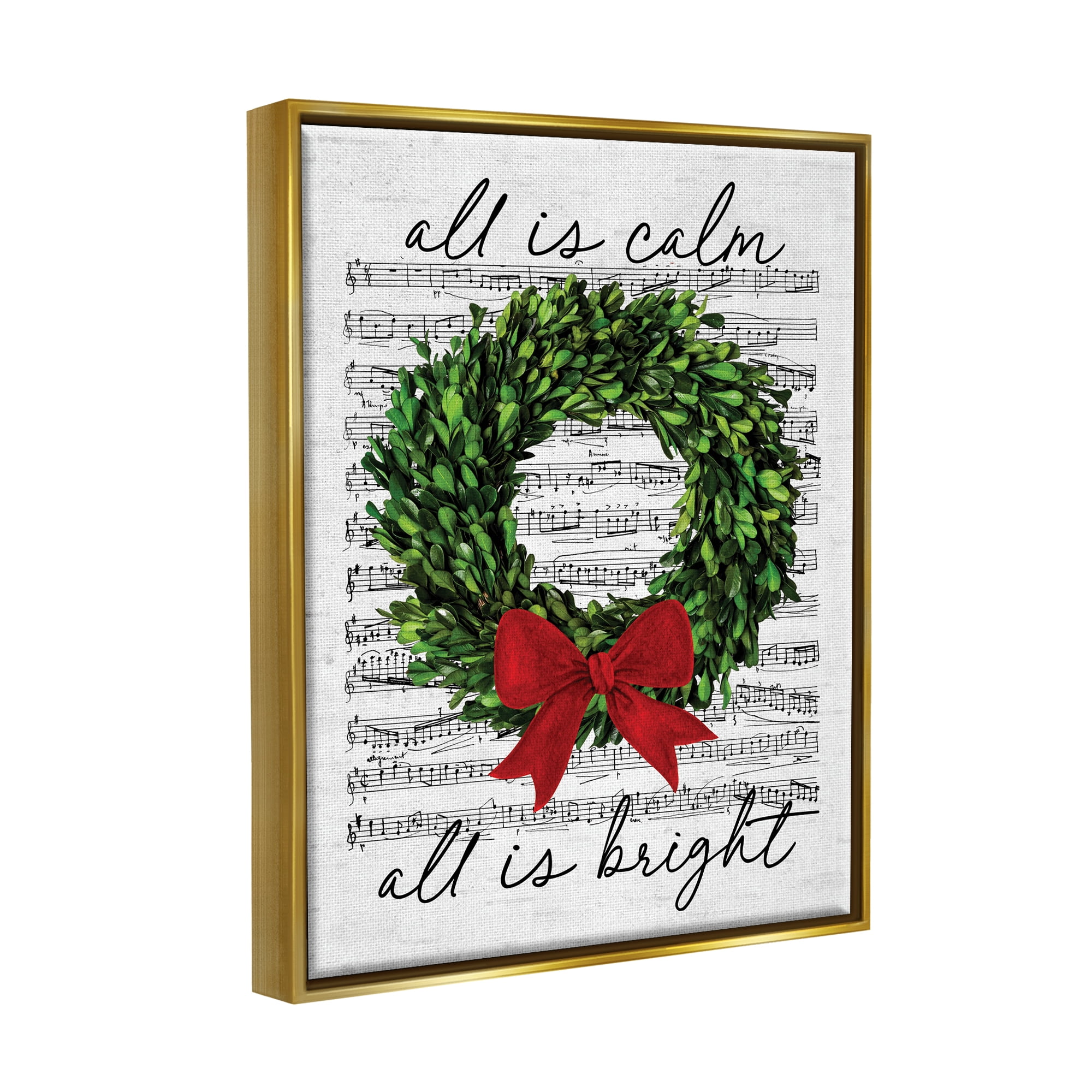 Stupell Industries All is Bright Holiday Music Holiday Painting Gold Floater Framed Canvas Art Print Wall Art, 17 x 21