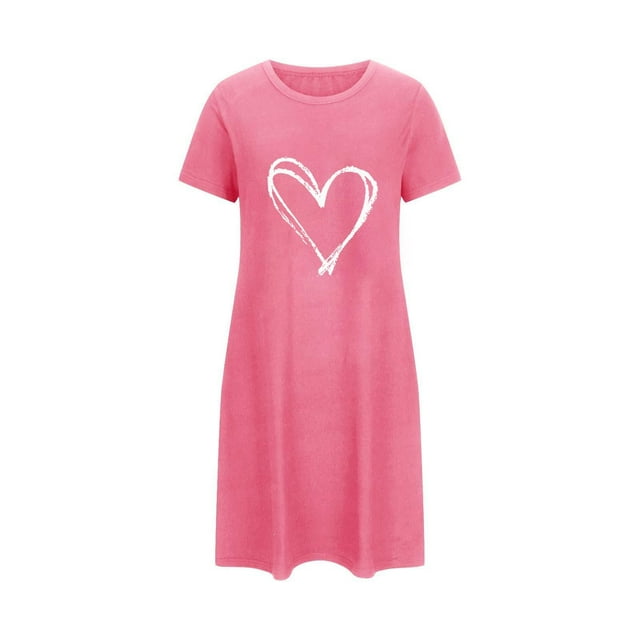 Oksale Jolies Chemises de Nuit pour Femmes Grande Taille Saint-Valentin Robe de Pyjama Mini Ample Confortable Manches Courtes Chemises de Sommeil Douce Respirante Tenue de Détente pour la Maison Rose Vif 5TG