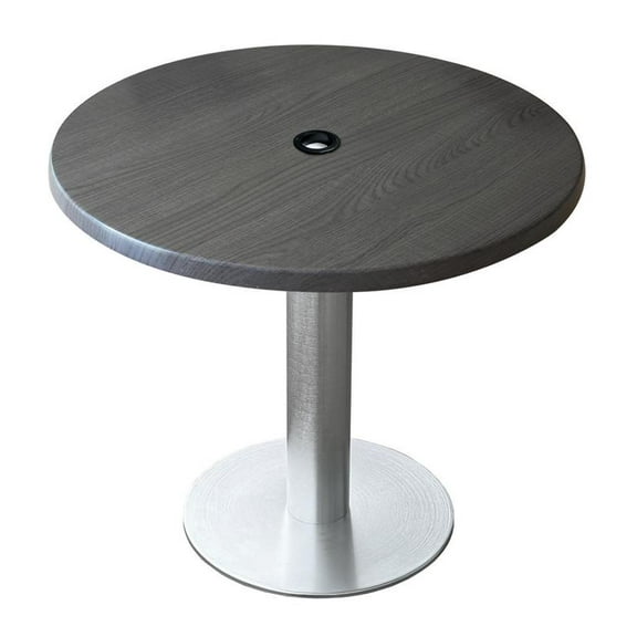 Indoor/Outdoor 30" Tall OD219 Brushed Aluminum Table Base with 18" Diameter Foot and 30" Diameter Indoor/Outdoor Charcoal Top with Umbrella Hole
