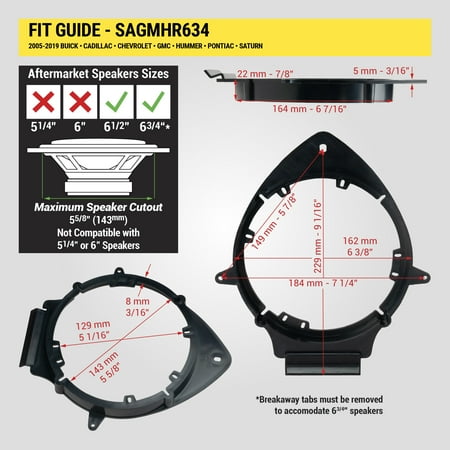 Scosche SAGMHR634 6.5”-6.75” Speaker Adapters Compatible with Select 2005-20 GM 2 pc.