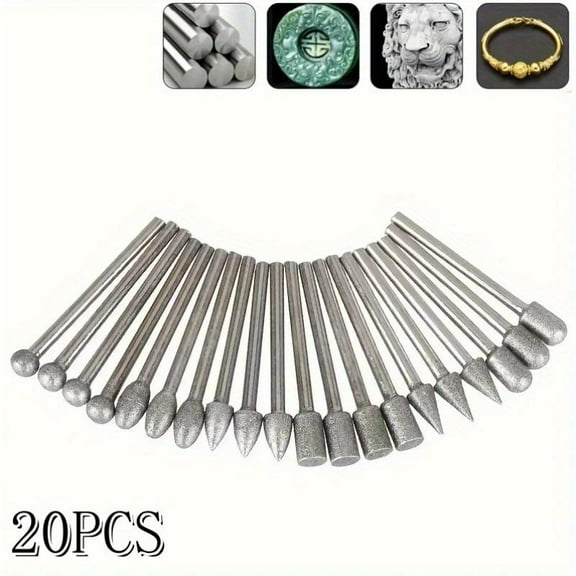 Pack Of 20 Diamond Polishing Kits,stone Carving Set,rotary Tools Accessories Grinding Burrs With 1/8 Inch Shank For Carving,engraving,grinding,polishing Stone,glass,jewelry,ceramics,rock
