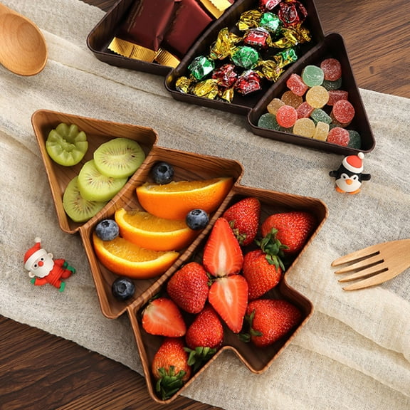 DAMAI Plastic Christmas Tree Shaped Serving Trays, Christmas Appetizer Platter, Charcuterie Board for Snacks Cheese Desserts Appetizers, Decorative Serving Dishes with Box(Coffee)