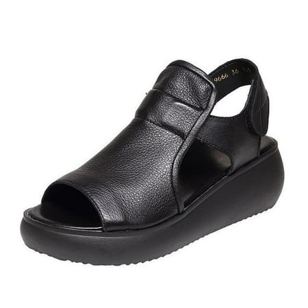 

Black Wedge Sandals for Women Peep Toe Easy Fasten Platform Sandals Comfortable Lightweight Mid Heel Ankle Strap Sandals Fashion Ladies Summer Shoes Footwear