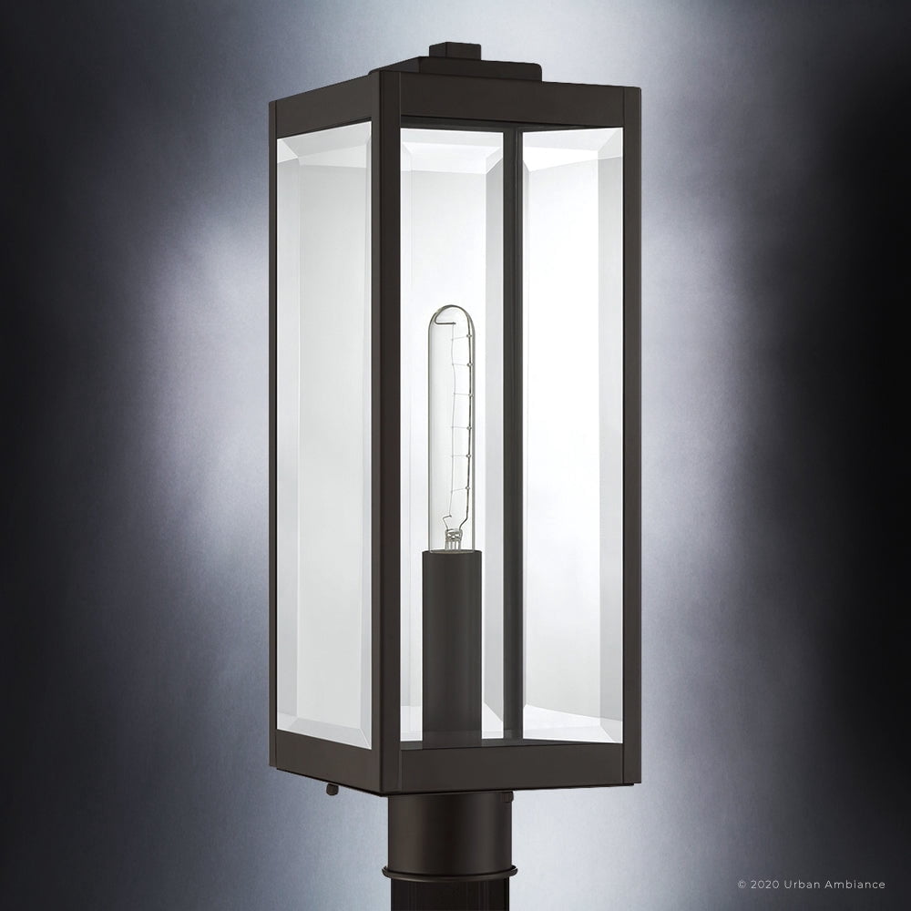 Luxury Modern Farmhouse Outdoor Post Light, 20.50''H x 7.00''W, with Industrial Style Elements, Minimalist Design, Estate Bronze Finish and Clear Beveled Glass, UQL1353