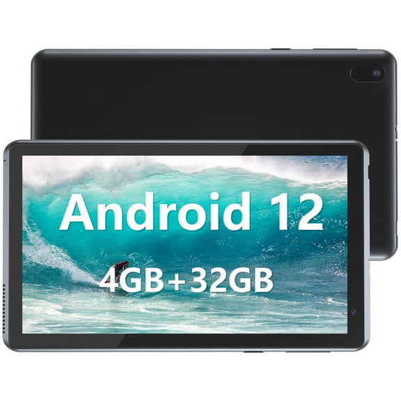 Tablet 7 inch Android 12.0 Tablet, 4GB 32GB ROM (1TB Expand), Quad-Core, WiFi, GMS, Dual Camera, Educational, Games (Black)