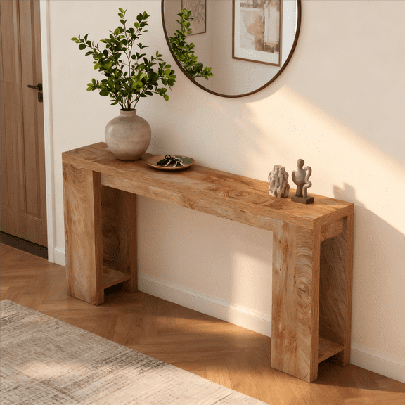 Finmind 71" Extra Long Sofa Table Behing Couch, Narrow Natural Wooden Console Table for Entryway