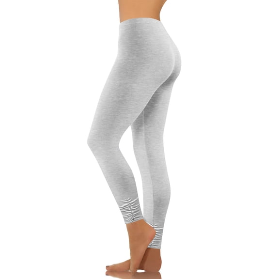 Cagogo Women Plus Size High Waisted Stretch Leggings Solid Casual Workout Yoga Athletic Long Pants Lounge Running Tights, Gray S