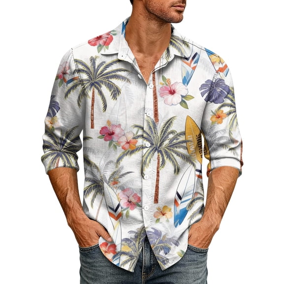 Men's Long Sleeve Hawaiian Shirts Tropical Floral Print Collared Button Down Resort Beach Vacation Party Tops 2026 Yellow S