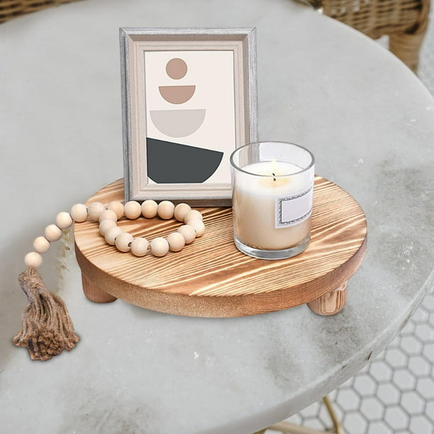 Soporte de madera para pedestal, bandeja de madera para jabonera, mesa de baño de estilo rústico, diámetro de 25,4 cm, soporte de pedestal de madera marrón claro