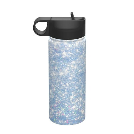 

Ocsxa White Bule Glitter Print 18 oz Insulated Water Bottle With Straw Stainless Steel Sports Water Cup Flask Wide Mouth Travel Thermal Mug for Home Office or Car