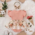 thumbnail image 4 of Baby Girl Outfits Summer Heart Print Mesh Romper Dress and Matching Bow Headband 2 Piece Set 3t Short Sleeve Rompers for Toddler Girls,Pink, 4 of 6