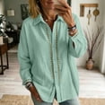 thumbnail image 5 of Noric Women's Cotton Long Sleeve Shirt V Neck Button Down Loose Fit Casual Tops with Crochet Lace, 5 of 7