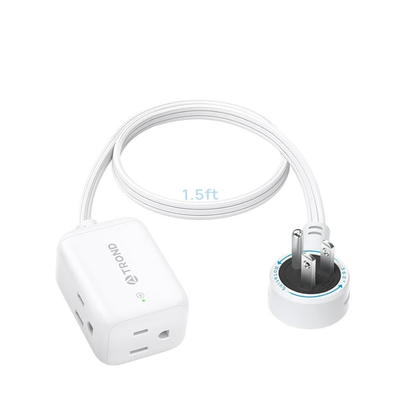 shiyou-1.5ft Short Flat Extension Cord Surge Protector, 360° Rotating Plug Power Bar, 3 Way Outlets Extender, 13 Amps, 1625W, Small Flexible SPT 16/3 Cable Splitter, Home Office Dorm Room Essentials