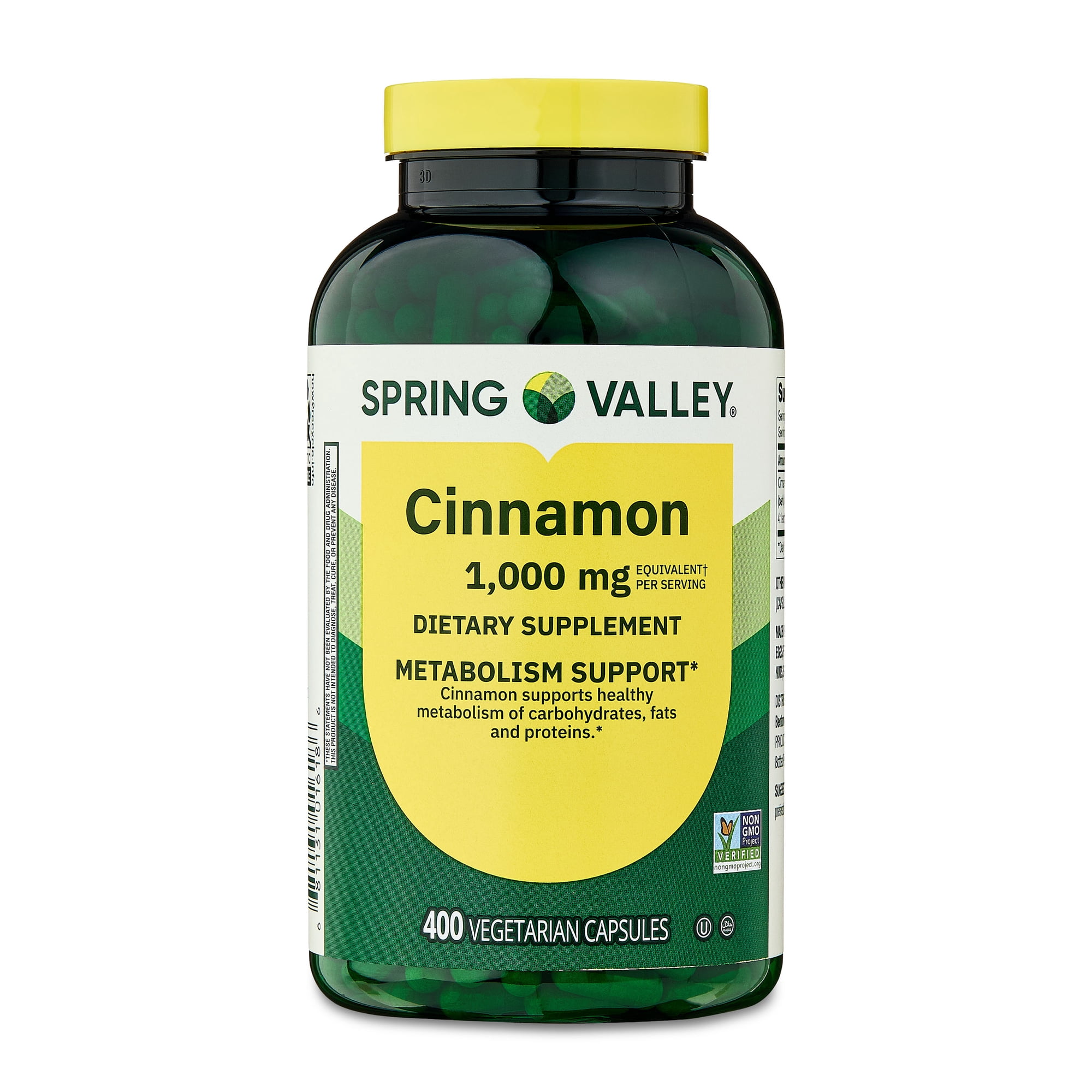 Spring Valley Cinnamon Dietary Supplement Vegetarian Capsules for Metabolism Support, 1000 mg, 400 Count