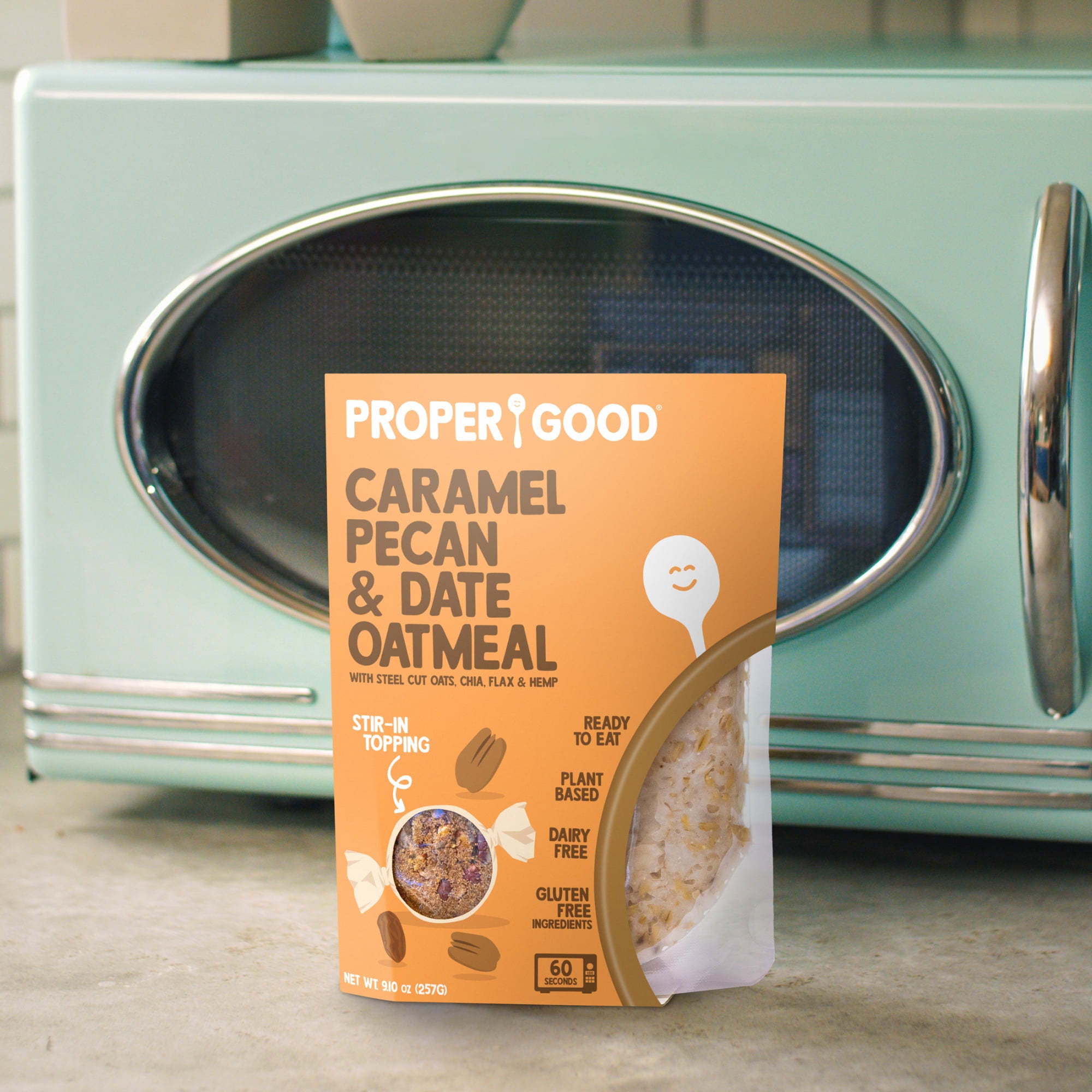 Proper Good Instant Oatmeal, Caramel, Pecan and Date, Steel Cut Oats, Shelf-Stable, 9.1 oz Packet