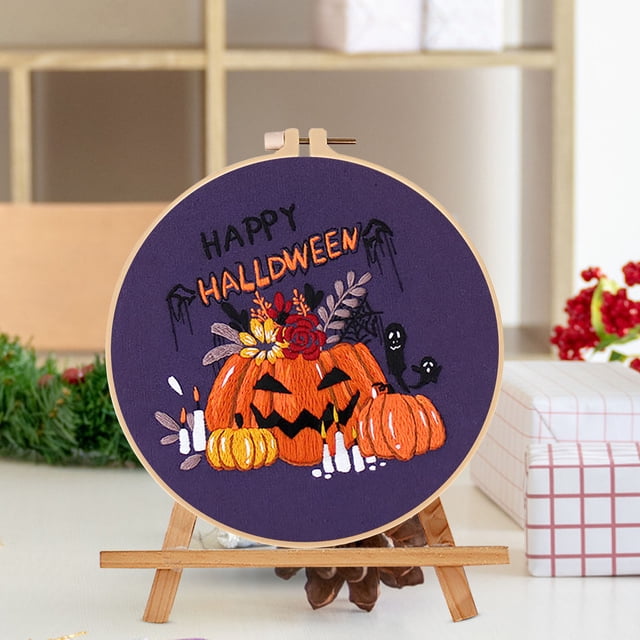 CJiaWei Halloween Present Suitable For Beginners Adults Autumn Halloween Embroidery Handmade Embroidery Beginner Kit With Printed Embroidery Patterns DIY Handmade Embroidery Kit