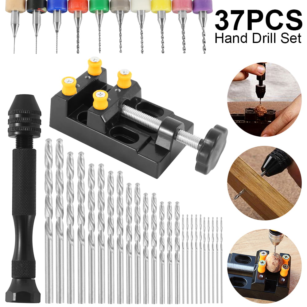 37X Mini Tiny Micro Twist Drill Bits Set 0.3-1.2mm Hand Craft Tool Bench Clamp 