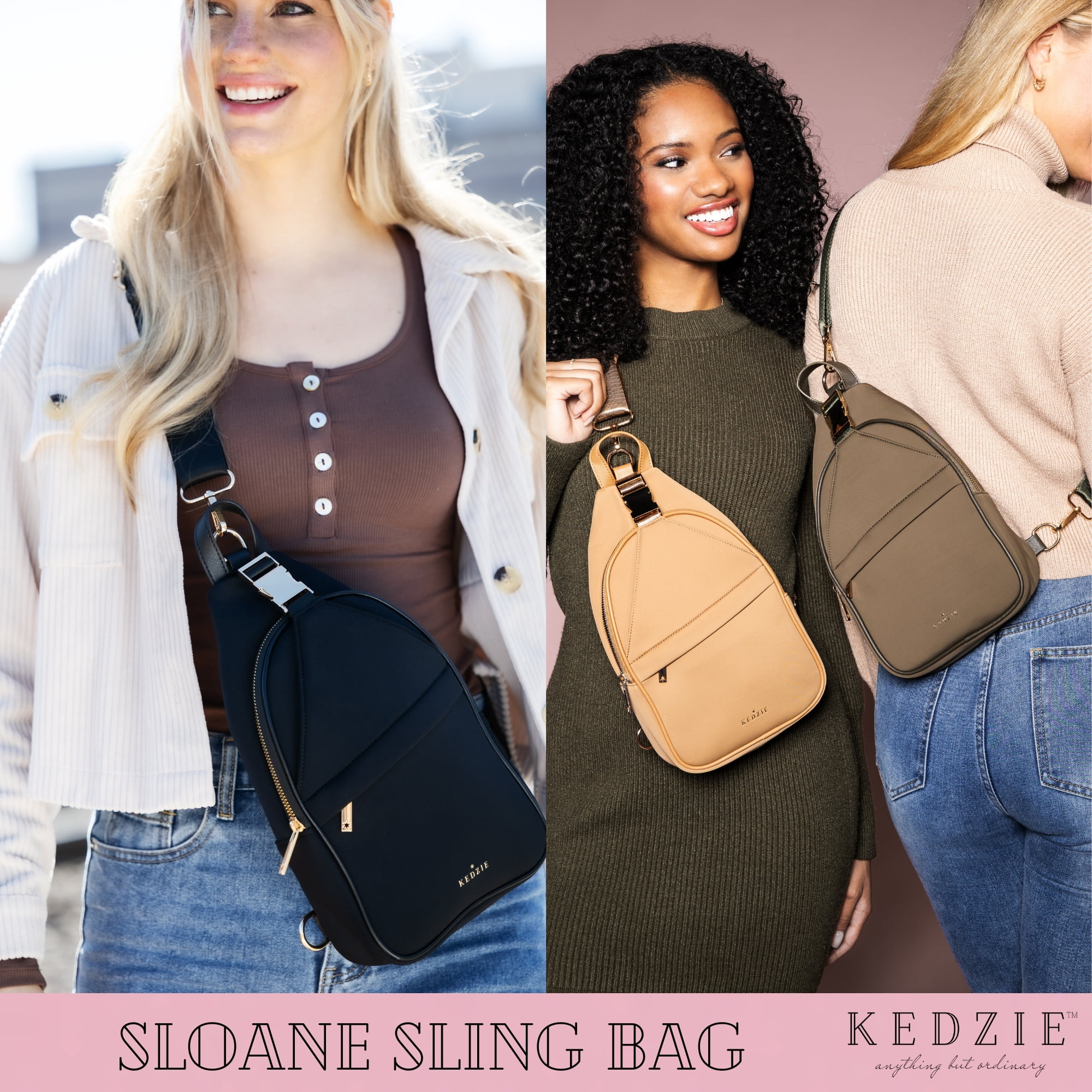 Kedzie Sloane Sling Water Resistant Purse, Black (Women's)