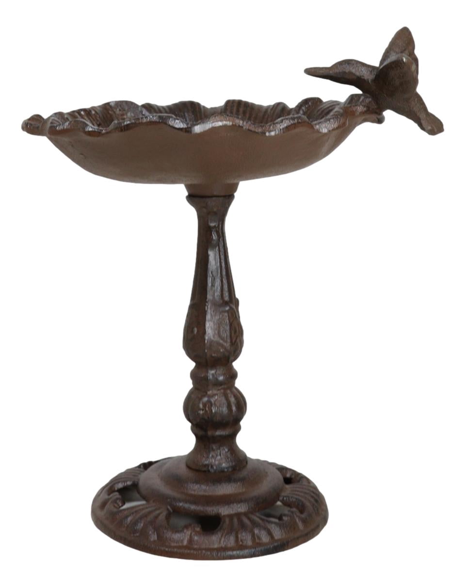 Rustic Cast Iron Hummingbird Perching On Flower Garden Bird Feeder Bath 10.5"H