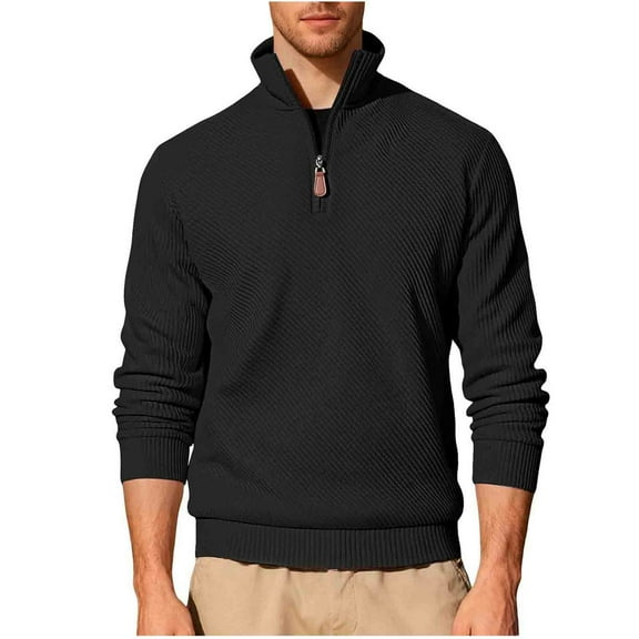 Chiccall Men's Quarter Zip Sweater Twill Textured Mock Neck Comfy Pullover Sweater