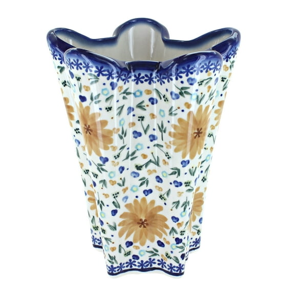 Blue Rose Polish Pottery Indoor Tabletop Yellow Daisy Large Vase
