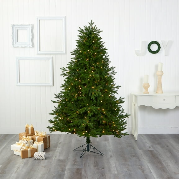 Nearly Natural Clear Prelit LED Green Decorated Fir Christmas Tree, 7'