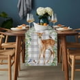 thumbnail image 2 of Spring Botanical Table Runner - 70 Inch Long, Kitchen Dining Table Runner Dresser Scarves, Green Leaves Deers Birds Flowers Gray Plaid Farmhouse Decor for Coffee Tables Wedding Party Banquet, 2 of 8