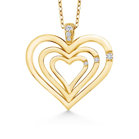 Gem Stone King Keren Hanan Round 18K Yellow Gold Plated Silver Lab Grown Diamond 3 Heart Love Family Pendant Necklace for Women