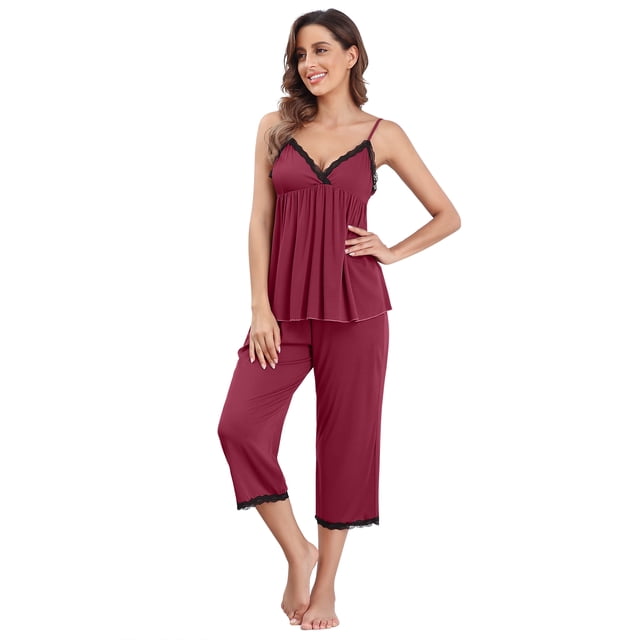 Beautyin Vêtements de Nuit pour Femmes Pyjama Haut Sans Manches 2 Pièces