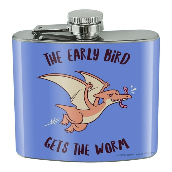 The Early Bird Gets the Worm Funny Humor Stainless Steel 5oz Hip Drink Kidney Flask