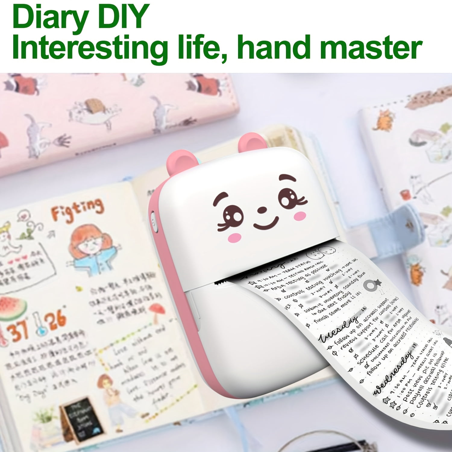Thermal Mini Printer, Portable Inkless Sticker Maker, Printer for Phone, Wireless Label Printer with Tape, Free Cut Small Pocket Printer for Notes &, Compatible for IOS & for Android(Pink/Blue)