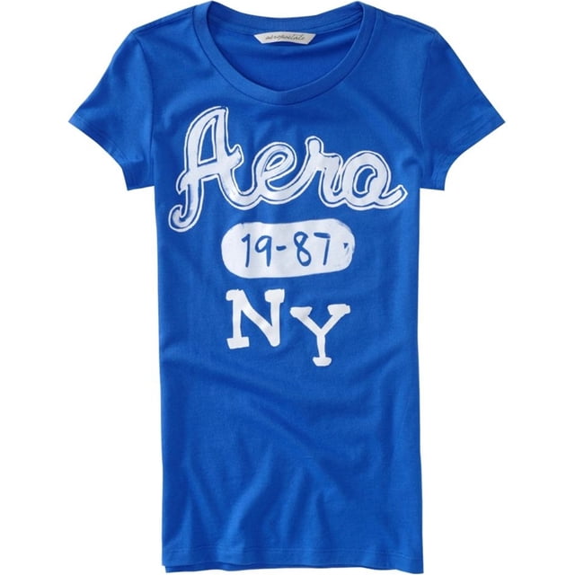 Aeropostale Aero 1987 Ny Painted Look Camiseta gráfica para mujer, azul, XS