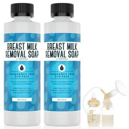 [2 Pack] Breast Milk Removal Soap - Clean Your Breast Pump Parts, Bottles, Nipples and Nursing Apparel Quick – Made In USA – No Fragrances or Dyes - 16 Total Ounces