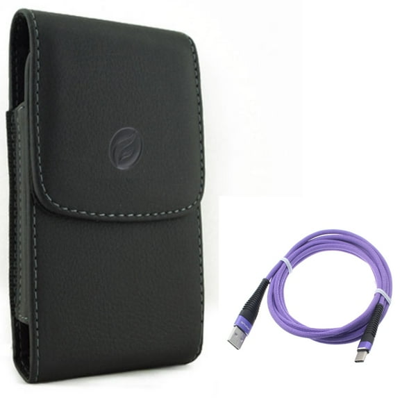 6ft USB Cable w Case Belt Clip for Samsung Galaxy S22 Plus,S22 S21 FE 5G - Purple Type-C Charger Cord, Leather Holster Cover
